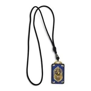 Colier Handmade cu pandantiv din lemn Ganesha Blu - Img 2