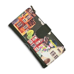 Portofel Damă Engros- Model Artistic Multicolor / Verde din Piele Ecologică (2)