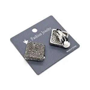 Cercei cu Clips Pătrați Diamond-Shape cu Strasuri Argintii - Engros