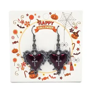 Cercei En-Gros Inimă Gotică cu Cruce și Trandafiri – Ediție Specială Halloween
