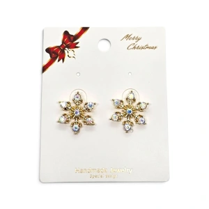 Cercei pe Ureche (Studs) – Fulgi de Nea Aurii cu Cristale Iridescente (En-Gros) - Img 2
