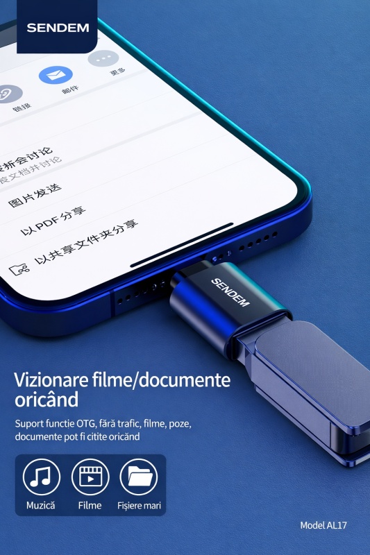 Adaptor OTG Lightning la USB 3.0 SENDEM A17 pentru iPhone si iPad, transfer rapid date - Img 4