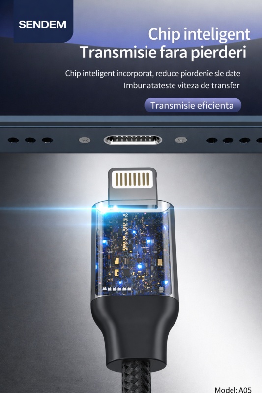 Adaptor audio SENDEM A05 Lightning la Jack 3.5 mm pentru iPhone, cablu textil, mufa metalica, chip inteligent - Img 5