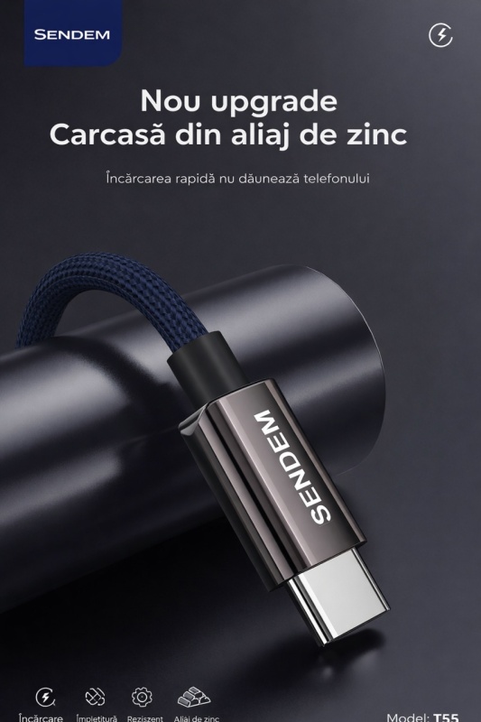 Cablu de date și încărcare rapidă SENDEM T55 – 120W - Img 5