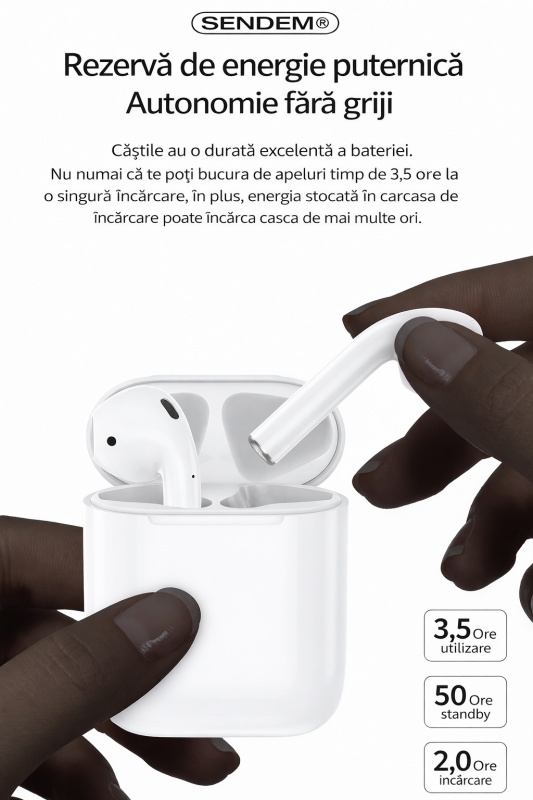 Căști Wireless SENDEM GE02 Plus, Bluetooth 5.1, control tactil, autonomie 3.5 ore, carcasă de încărcare - Img 2