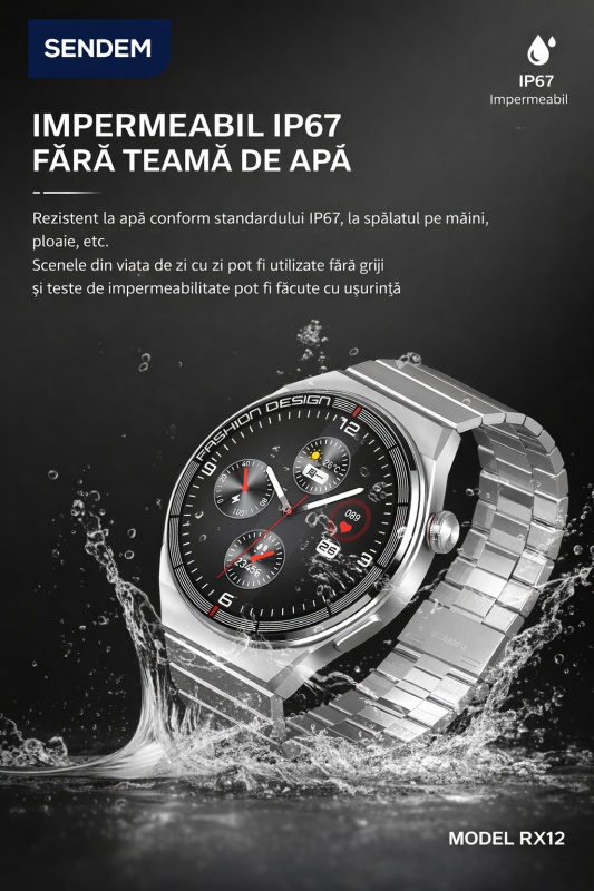 Smartwatch SENDEM QX03, ecran 1.45 inch, apeluri Bluetooth, ritm cardiac, IP67, încărcare wireless, 3 curele incluse - Img 7