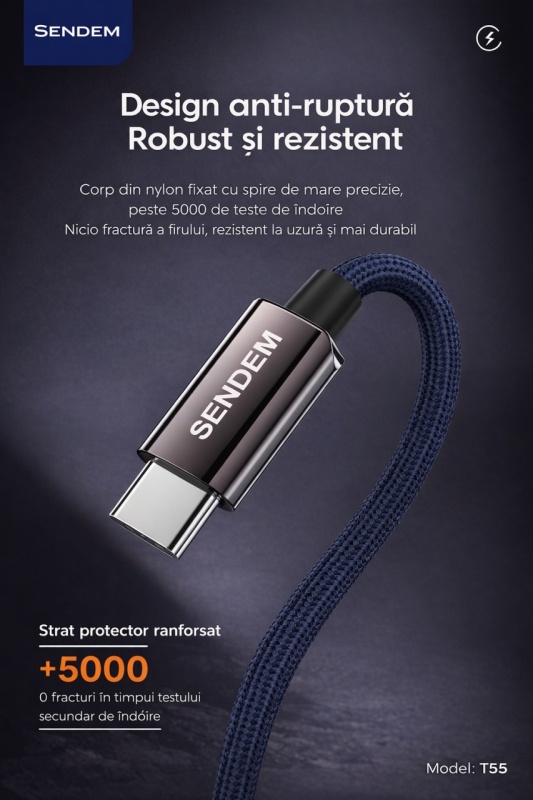 Cablu de date și încărcare rapidă SENDEM T55 – 120W - Img 2