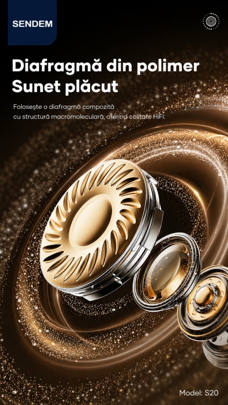 Căști Bluetooth SENDEM S20 Spark Series, ear-clip, Bluetooth 5.4, autonomie până la 6 ore, carcasă 230mAh, control tactil - Img 3