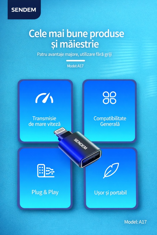 Adaptor OTG Lightning la USB 3.0 SENDEM A17 pentru iPhone si iPad, transfer rapid date - Img 2