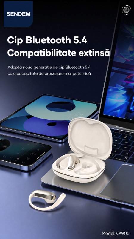 Căști Bluetooth SENDEM OW05, open-ear, Bluetooth 5.4, autonomie până la 30 ore, reducere zgomot, carcasă 250mAh - Img 5