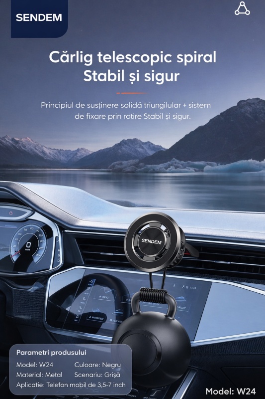 Suport auto magnetic telefon SENDEM W24 pentru grila de ventilație, metalic, rotire 360°, negru - Img 4