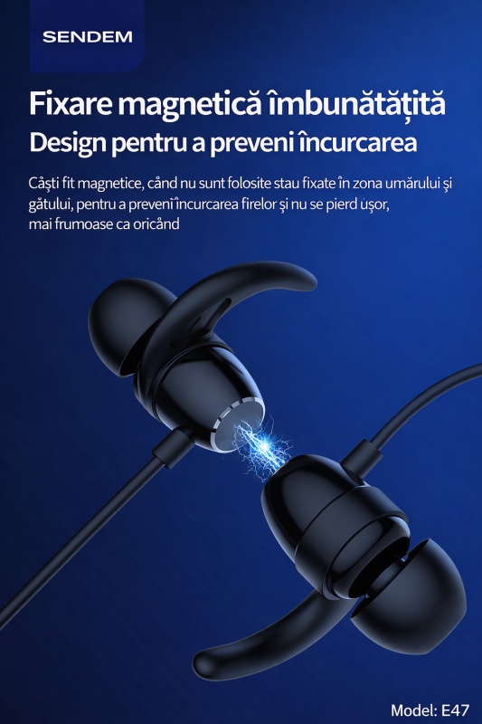 Căști Bluetooth Neckband SENDEM E47, display LED, suport card SD, magnetice, rezistente la transpirație - Img 5