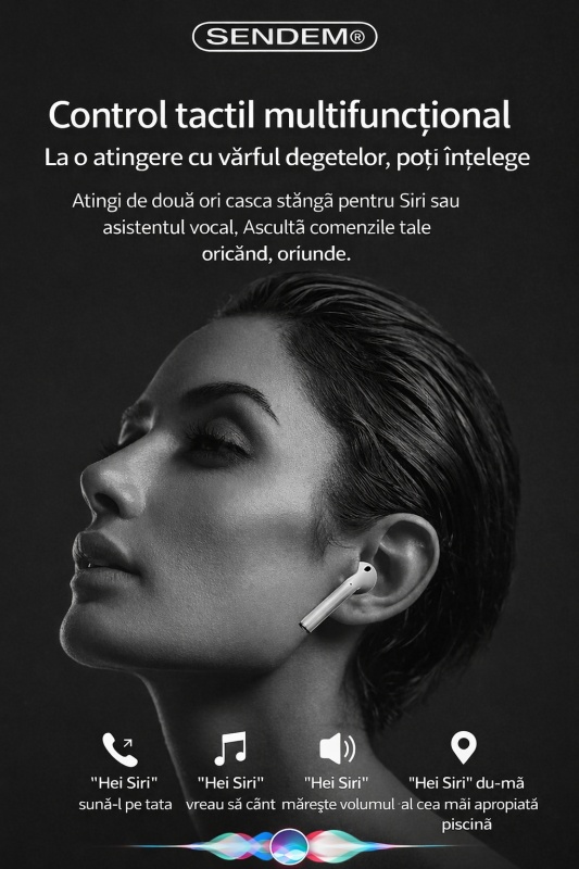 Căști Wireless SENDEM GE02 Plus, Bluetooth 5.1, control tactil, autonomie 3.5 ore, carcasă de încărcare - Img 3