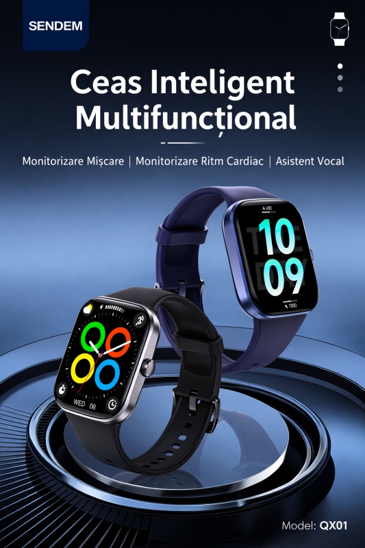 Ceas smartwatch SENDEM QX01 cu apel Bluetooth, ecran 2.1 inch, monitorizare ritm cardiac, IP67, incarcare magnetica, multiple fete de ceas - Img 5