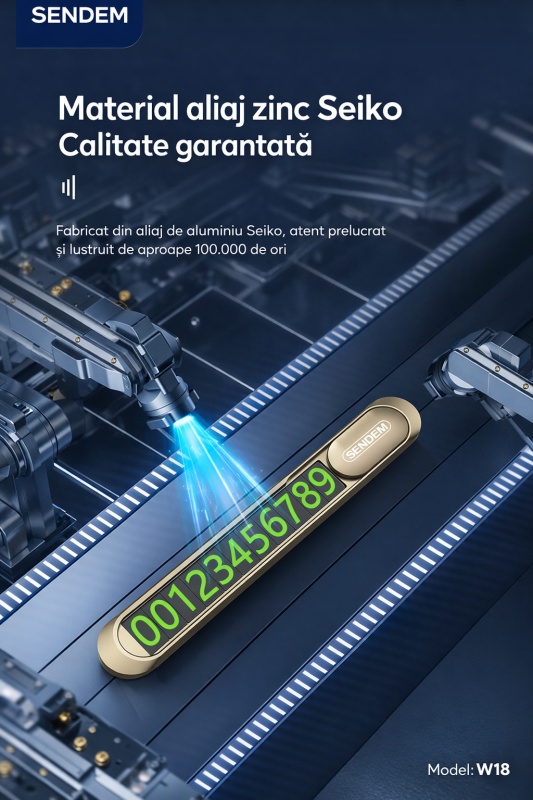 Numar de telefon auto temporar SENDEN W18, aliaj de zinc, montare magnetica, 6 seturi cifre, rezistent la temperaturi ridicate - Img 3