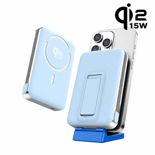 Power Bank Magnetic Wireless 10000mAh, 35W USB-C, încărcare wireless 15W, cablu integrat, stand, display LED, negru si albastru - Img 2