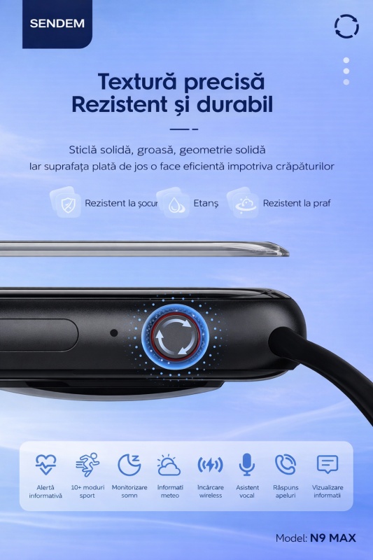 Smartwatch SENDEM N9 MAX cu apel Bluetooth, incarcare wireless, moduri sportive multiple, monitorizare somn si ritm cardiac - Img 3