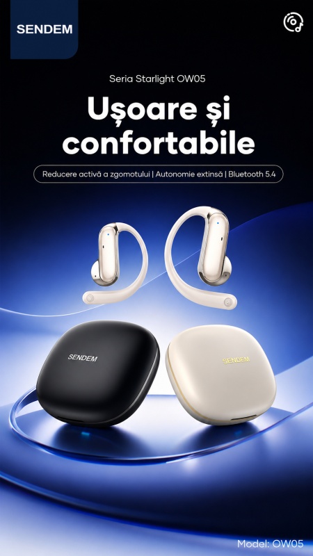 Căști Bluetooth SENDEM OW05, open-ear, Bluetooth 5.4, autonomie până la 30 ore, reducere zgomot, carcasă 250mAh - Img 3