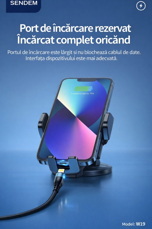 Suport auto telefon SENDEM W19 cu ventuza, rotatie 360°, compatibil 3.5-7 inch, negru - Img 4