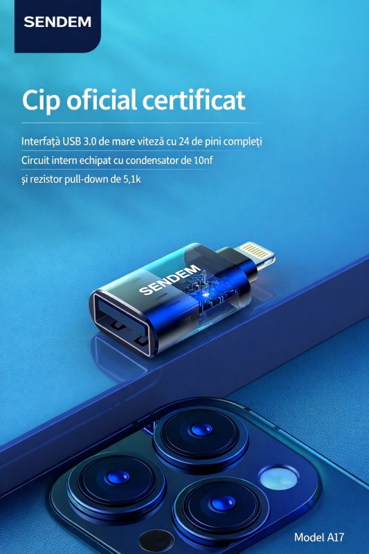 Adaptor OTG Lightning la USB 3.0 SENDEM A17 pentru iPhone si iPad, transfer rapid date - Img 7