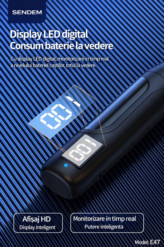 Căști Bluetooth Neckband SENDEM E47, display LED, suport card SD, magnetice, rezistente la transpirație - Img 3