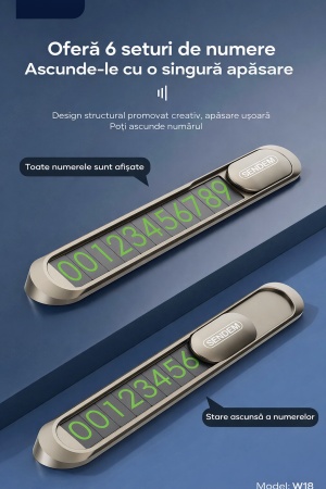 Numar de telefon auto temporar SENDEN W18, aliaj de zinc, montare magnetica, 6 seturi cifre, rezistent la temperaturi ridicate