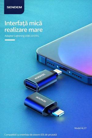 Adaptor OTG Lightning la USB 3.0 SENDEM A17 pentru iPhone si iPad, transfer rapid date