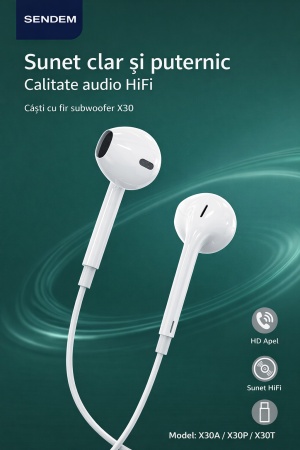 Căști cu fir SENDEM X30A – Sunet HiFi, Microfon HD, Conector Lightning