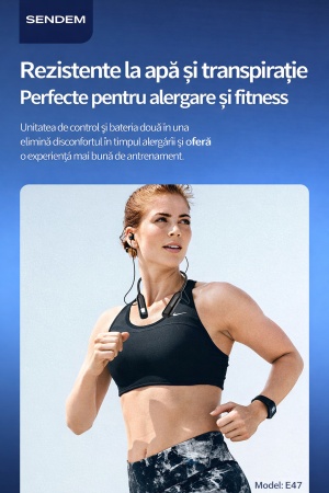 Căști Bluetooth Neckband SENDEM E47, display LED, suport card SD, magnetice, rezistente la transpirație