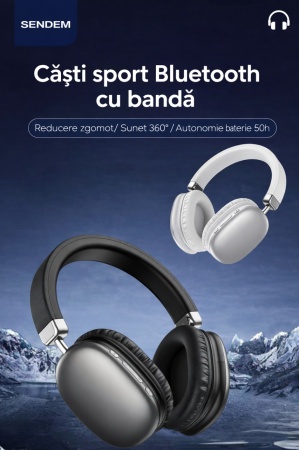 Casti Bluetooth SENDEM K37, over-ear, Bluetooth 5.3, autonomie pana la 50 ore, difuzoare 40 mm, microSD