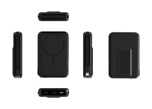 Power Bank Magnetic Wireless 10000mAh, 35W USB-C, încărcare wireless 15W, cablu integrat, stand, display LED, negru si albastru