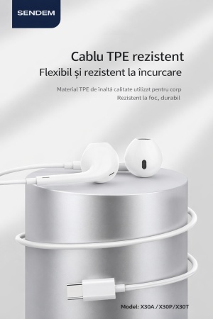 Căști cu fir SENDEM X30P – Sunet HiFi, Microfon HD, Conector Type-C