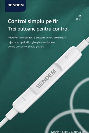 Căști cu fir SENDEM X30T – Sunet HiFi, Microfon HD, Conector JACK