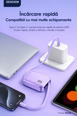 Cablu retractabil multifunctional SENDEM M22S 100W 1m cu suport telefon, USB, Type-C, Lightning si Micro USB