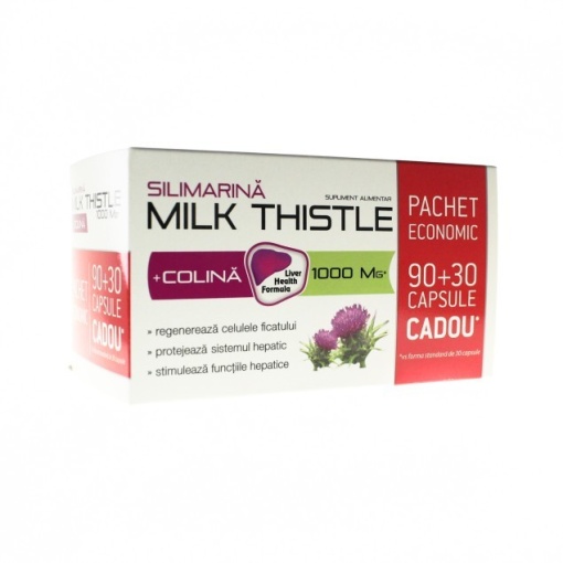 Milk Thistle + colină 90 capsule + 30 capsule cadou