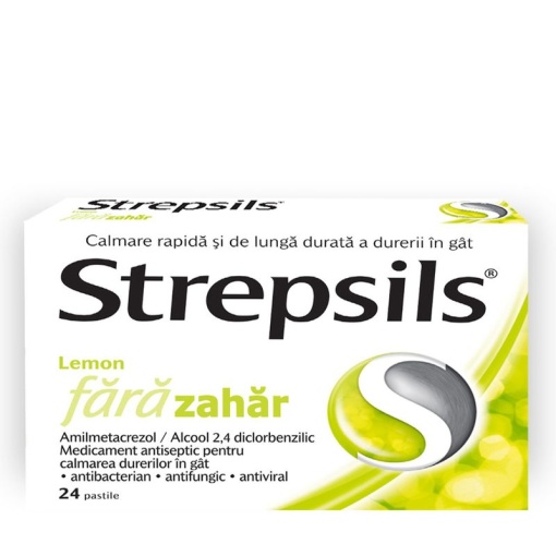 STREPSILS LEMON FĂRĂ ZAHĂR 24 pastile