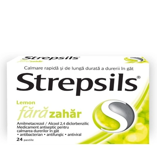 STREPSILS LEMON FĂRĂ ZAHĂR 24 pastile