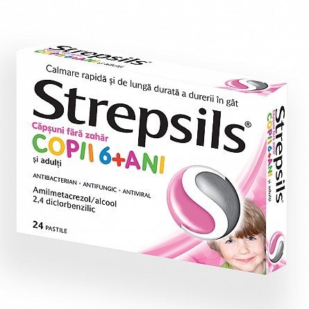 STREPSILS CĂPȘUNI FĂRĂ ZAHĂR 24 pastile