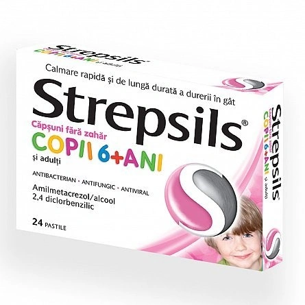 STREPSILS CĂPȘUNI FĂRĂ ZAHĂR 24 pastile