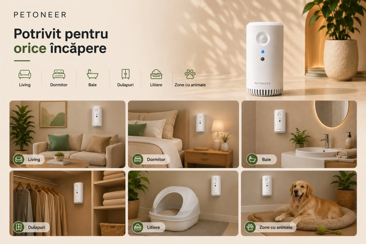 Petoneer Smart Odor Eliminator – exemple de amplasare și zone de utilizare