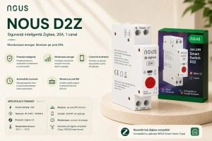 Nous D2Z – Siguranță inteligentă Zigbee, 20A, 1 canal, Monitorizare energie, Montare pe sina DIN - Img 2