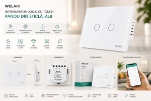 Întrerupător dublu cu touch Welaik panou din sticla - Img 2
