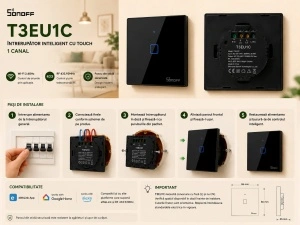 Intrerupator Inteligent cu Touch Sonoff T3 EU TX, Wireless + RF 433, 1 canal - Img 3