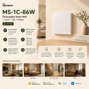 Sonoff M5-1C-86W – Întrerupător Smart, 1 Canal WiFi, Matter - Img 2