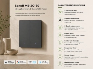 Sonoff M5-2C-80 – Întrerupător Smart WiFi, Matter, 2 canale pentru cadru - Img 2