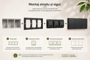 Cadru Triplu de Montare Sonoff M5-80 pentru Intrerupatoare de Perete Graphite - Img 4
