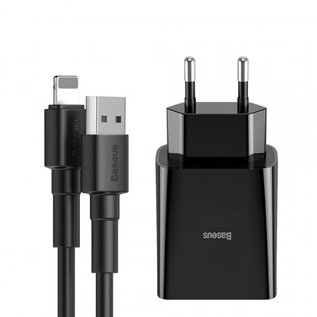 Mini incarcator de retea Baseus Speed 10.5W + cablu USB Lightning 2.4A 1m (negru)