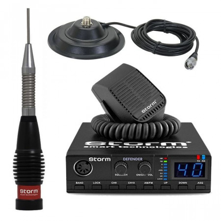 Promotie statie radio CB Storm Defender + antena CB Storm ML 145 Black + baza magnetica