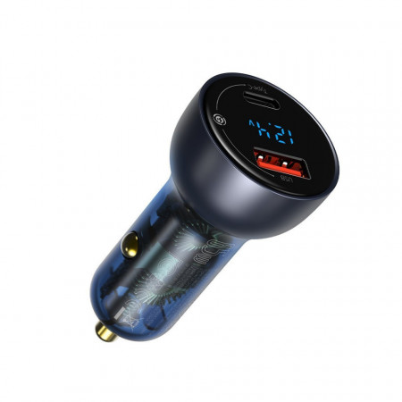 Incarcator auto Baseus Particular Digital Display, USB + USB-C, QC3.0+PD, 5A, 65W (gri)