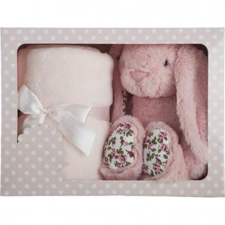Set cadou botez sau pentru copii iepure si patura roz 100x75cm